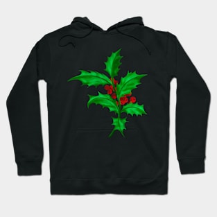 Holly Branches with Red Berries Green Hoodie